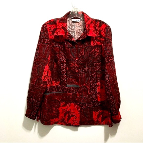Blair Tops - Blair Women’s Red Burgundy Paisley Long Sleeves Button Down Shirt